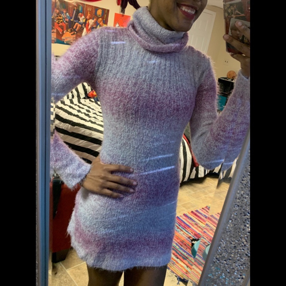 Unique Pastel Turtle-neck Sweater Dress